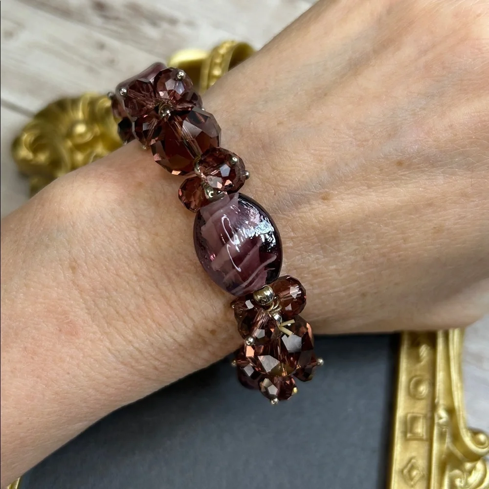 Elegant Purple Crystal and Glass Beaded Stretch Bracelet